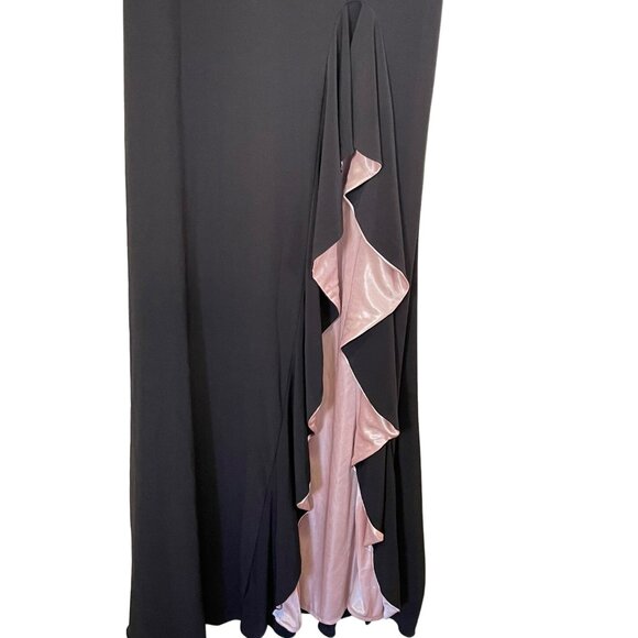 Xscape $249 Black Nude Trudy Ruffle Slit Jersey Formal Maxi Dress Gown Sz 6 NEW - Picture 6 of 8
